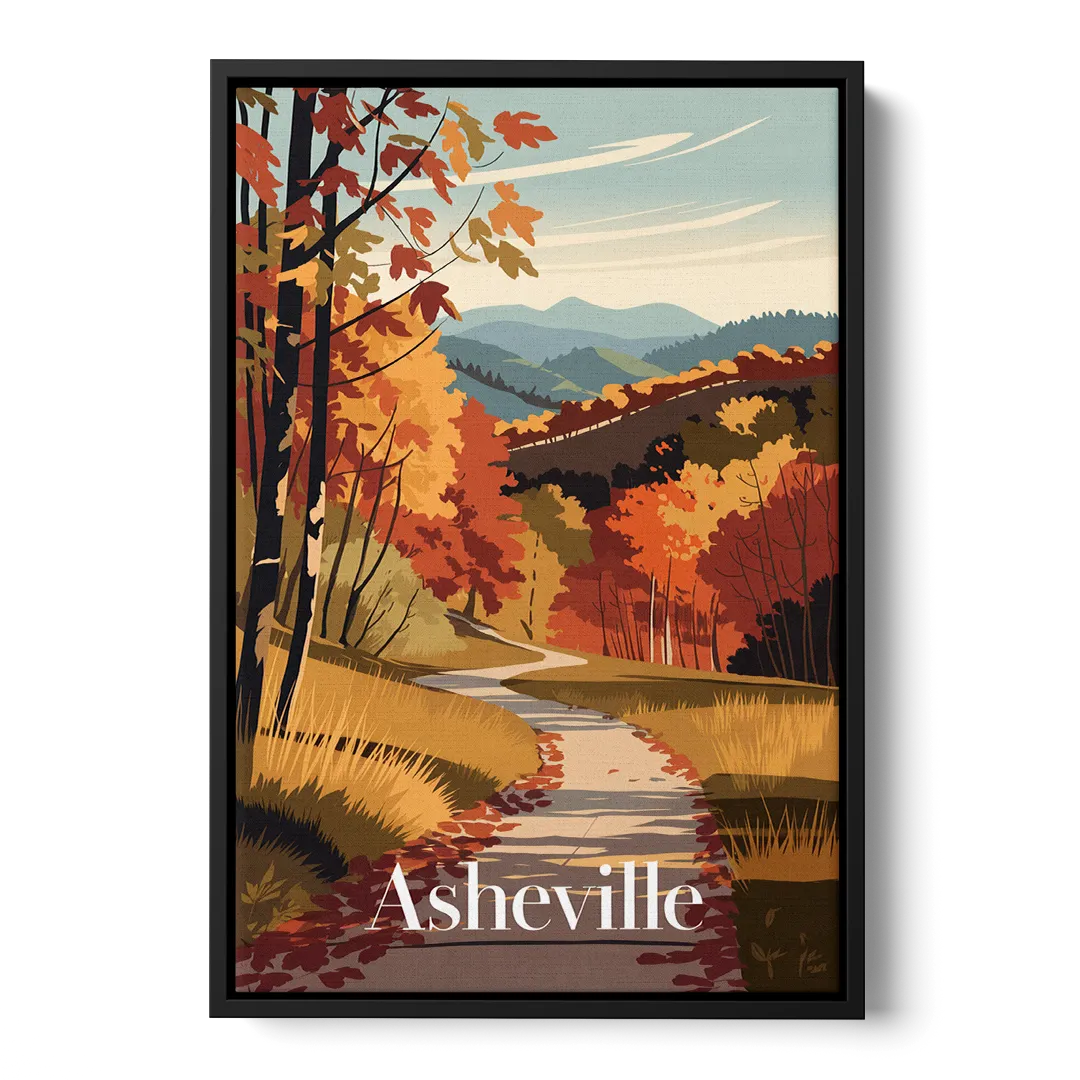 Asheville Fall Foliage Scene - Black Frame Canvas
