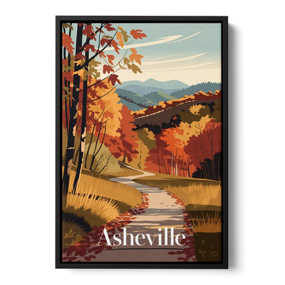 Asheville Fall Foliage Scene - Black Frame Canvas