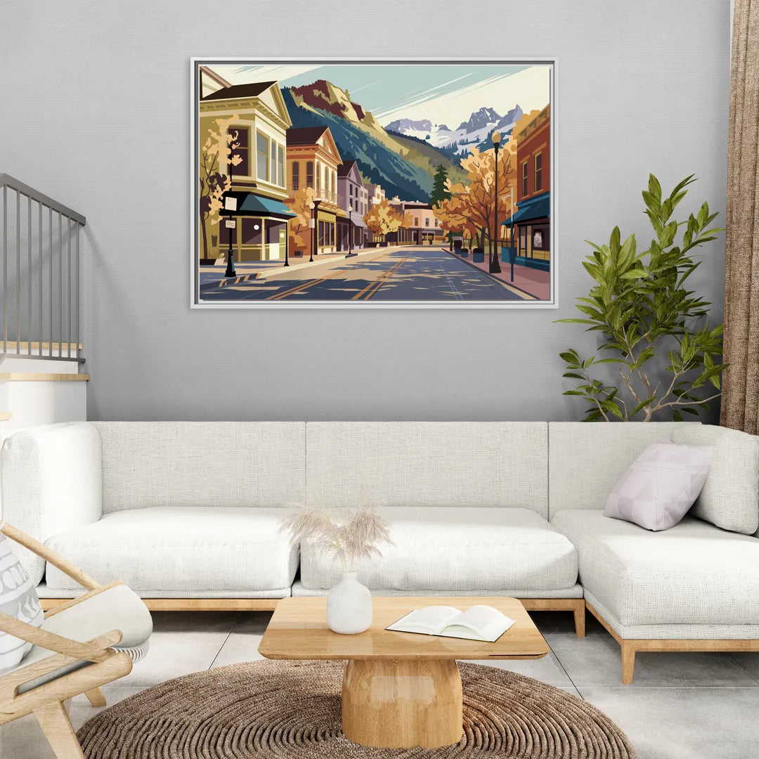 Telluride Historic Main Street - Living Room White Frame Canvas