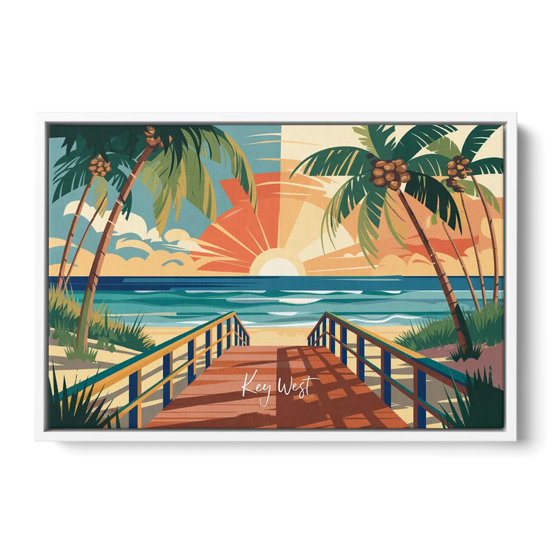 Key West Ocean Breeze - White Frame Canvas