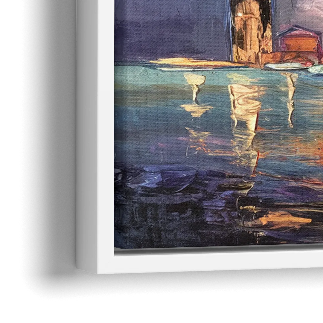 Detroit Skyline And Stars - Close-Up White Frame Canvas