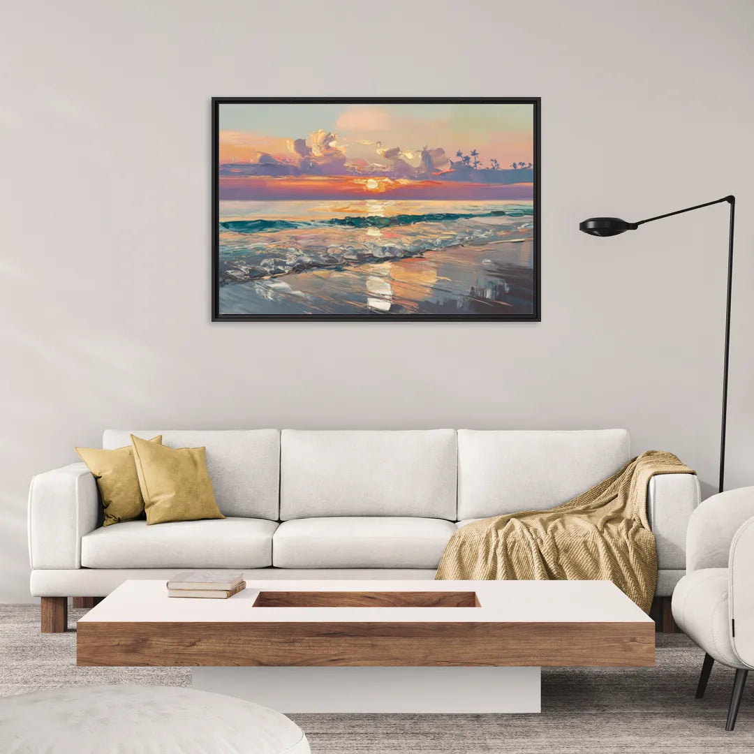 Naples Sunset Over The Gulf - Living Room Black Frame Canvas