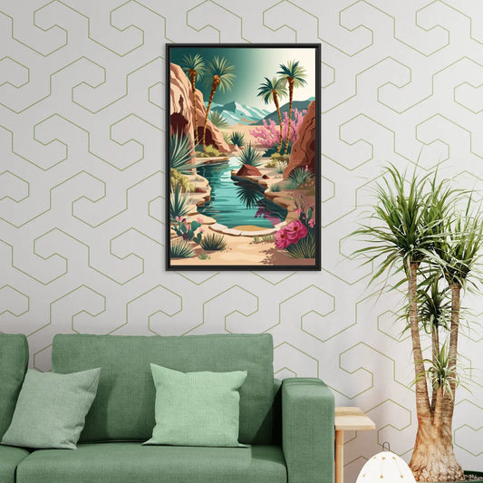 Palm Springs Desert Oasis - Living Room Black Frame Canvas
