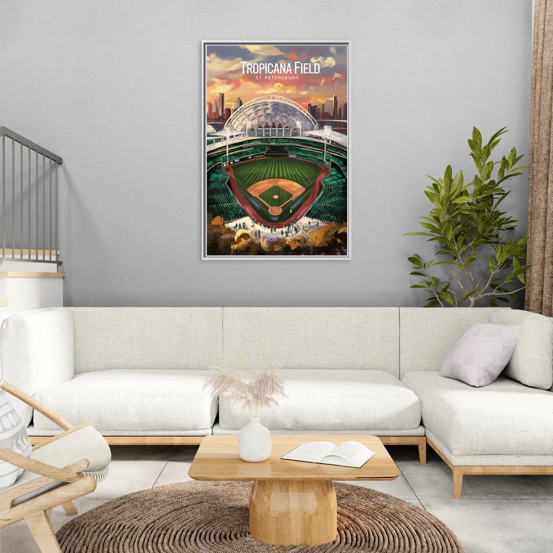 St. Petersburg Tropicana Field Scene - Living Room White Frame Canvas