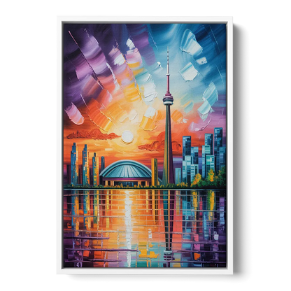CN Tower Sunset Watercolor - White Frame Canvas
