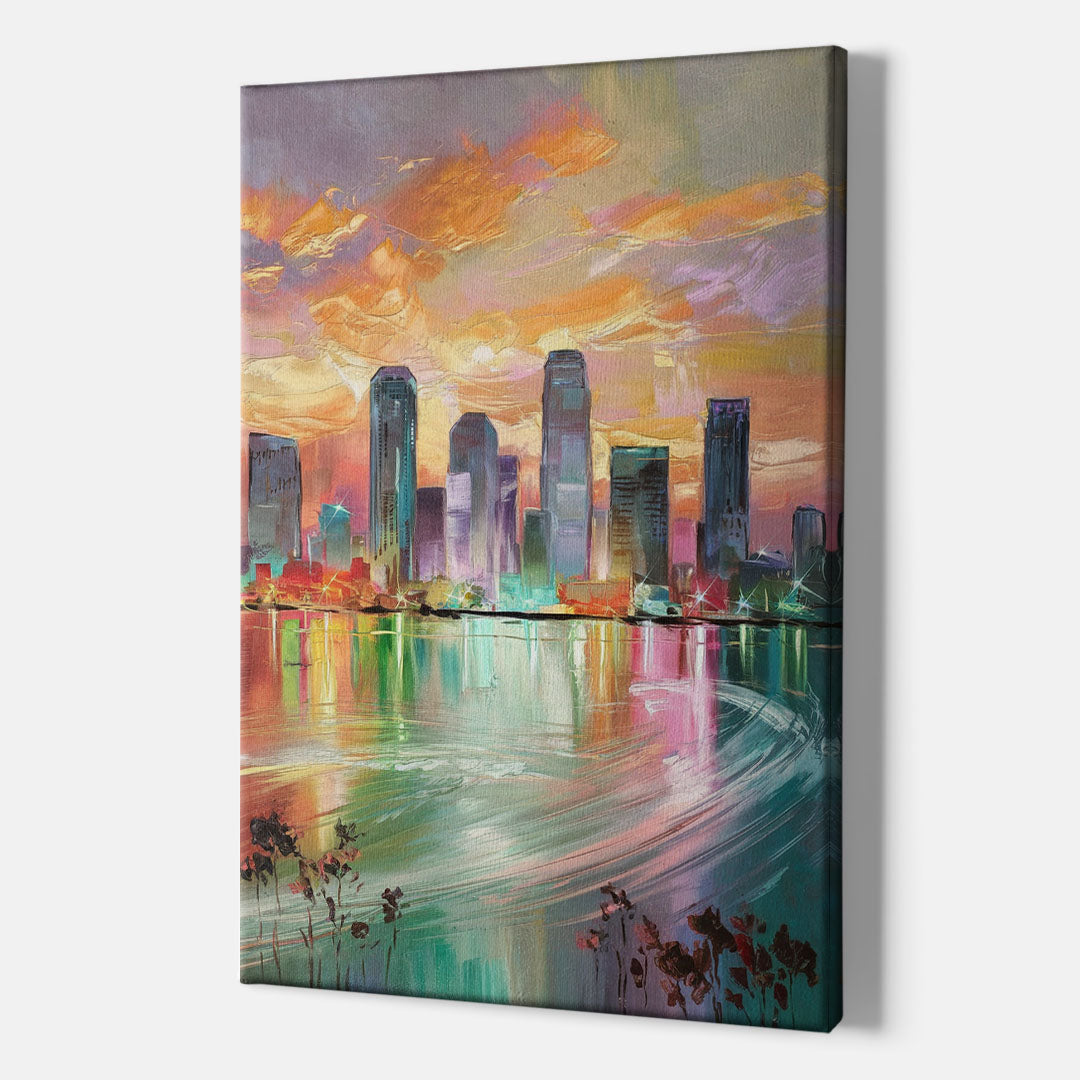 Tampa Skyline at Sunset - Canvas Wall Art Indoor