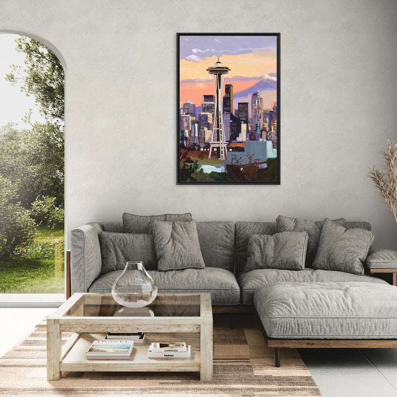 Seattle Skyline from Kerry Park - Living Room Black Frame Canvas