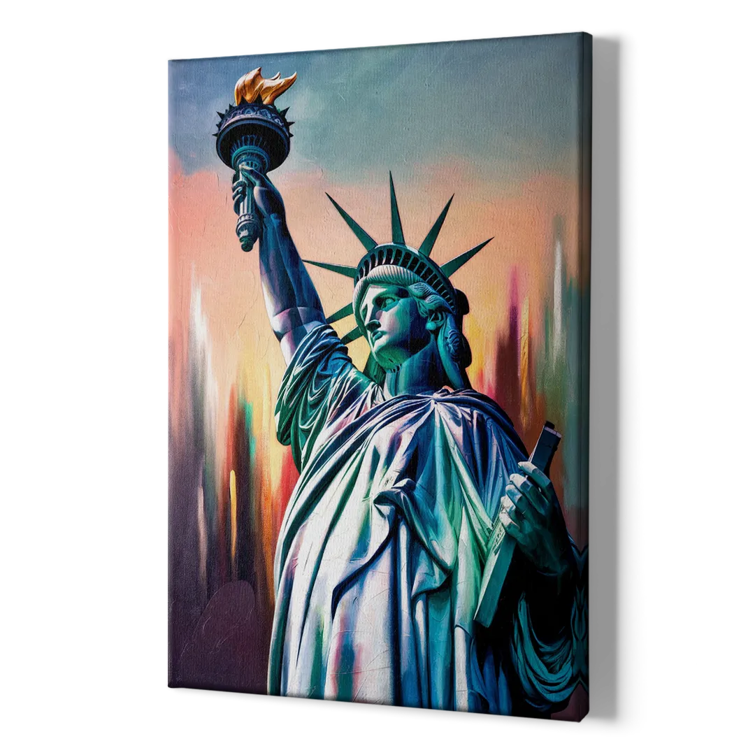 New York City Statue of Liberty Closeup Sky - Canvas Print Art Sides