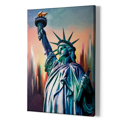 New York City Statue of Liberty Closeup Sky - Canvas Print Art Sides