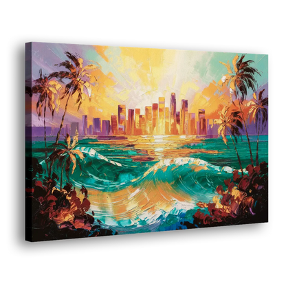Los Angeles Sunset Over The Ocean - Canvas Print Art Sides