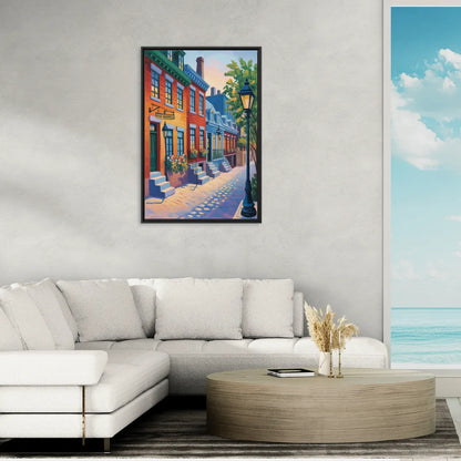 Old Quebec Streets - Living Room Black Frame Canvas