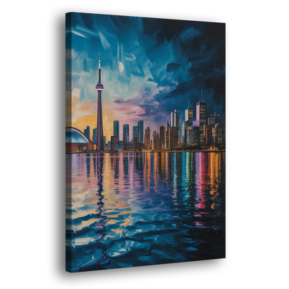 Toronto Skyline at Night Watercolor - Canvas Print Art Sides