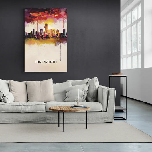 Fort Worth Cityscape at Sunset - Canvas Wall Art Living Room
