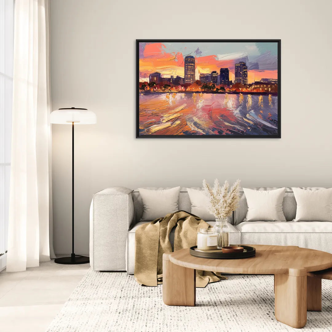 Baltimore Inner Harbor Sunset - Living Room Black Frame Canvas
