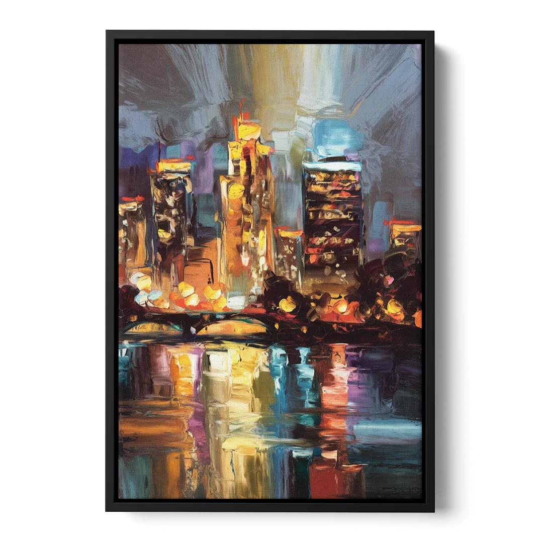 Wichita Cityscape Glow - Black Frame Canvas