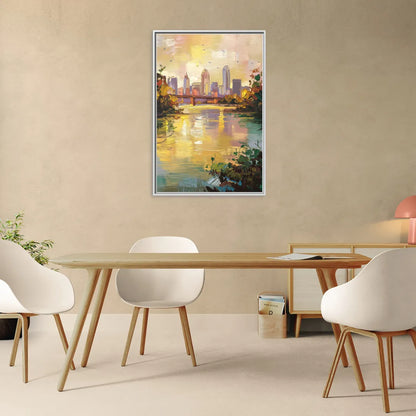 Louisville Ohio River View - Living Room White Frame Canvas