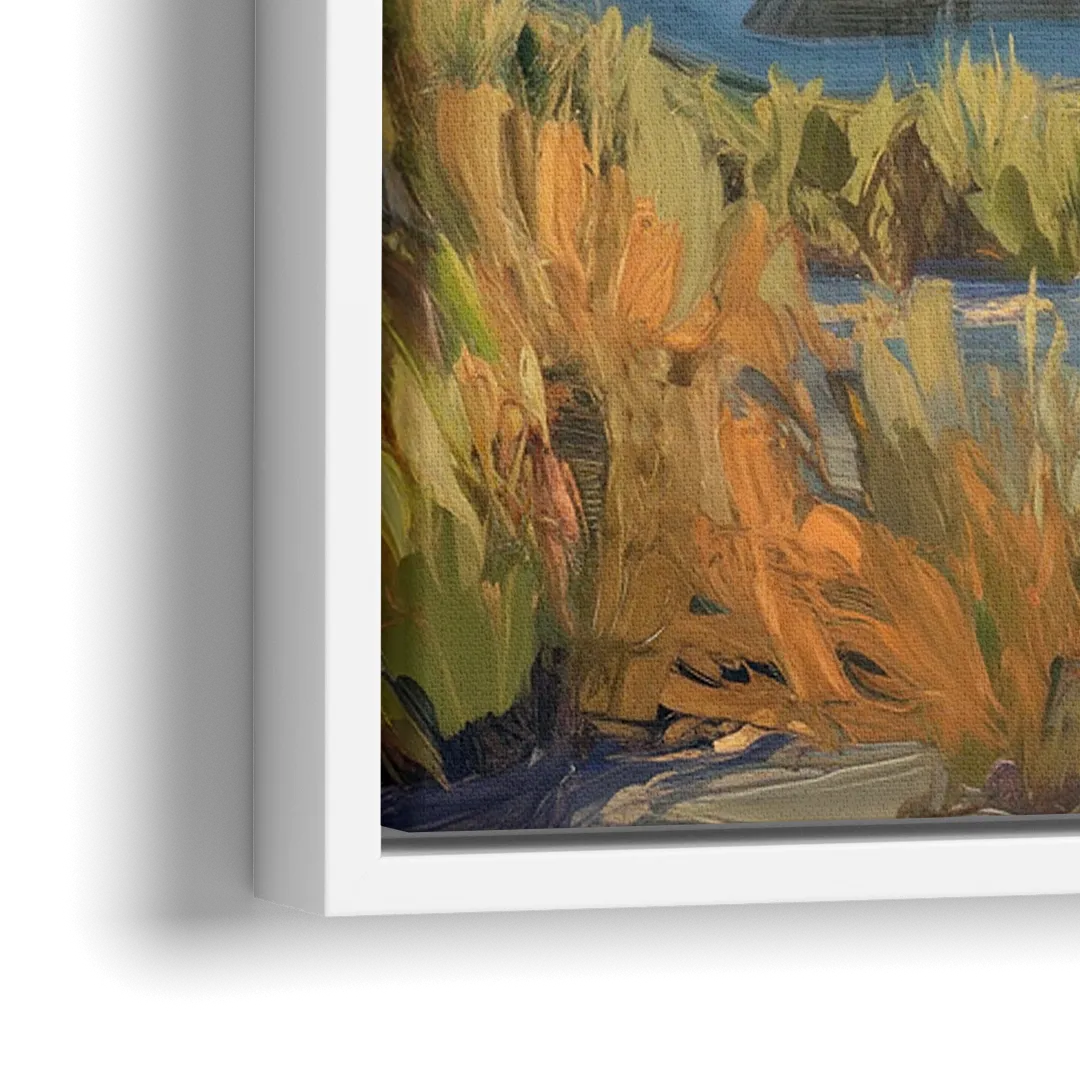 Bandon Dunes Golf Landscape - Close-Up White Frame Canvas