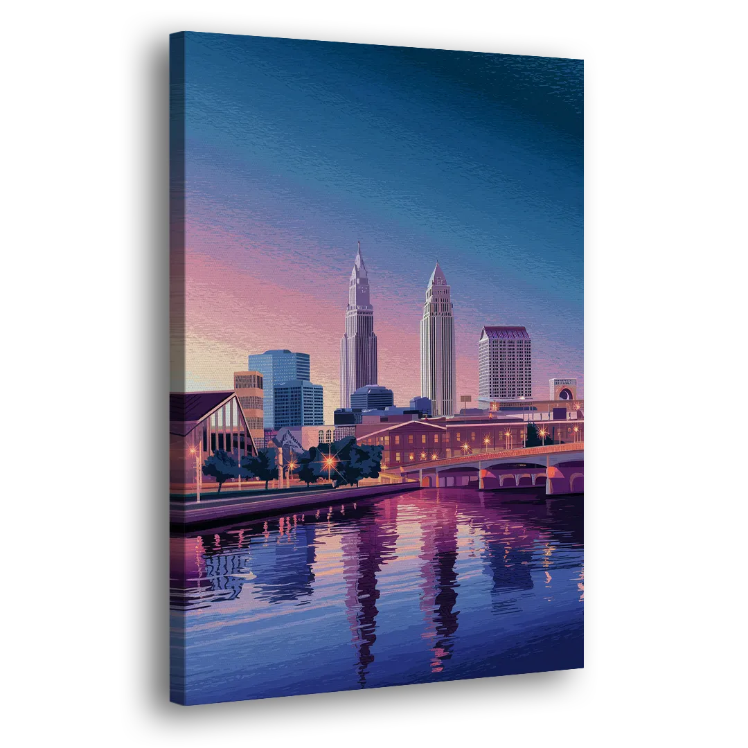 Cleveland Ohio Skyline Silhouette - Canvas Print Art Sides