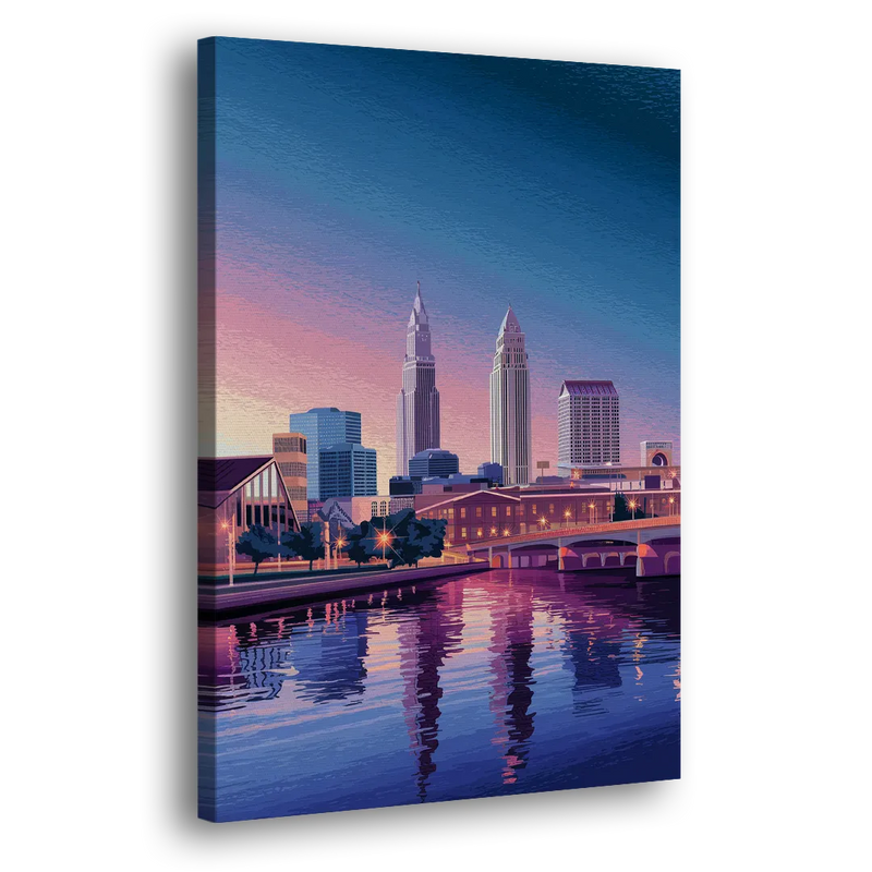 Cleveland Ohio Skyline Silhouette - Canvas Print Art Sides