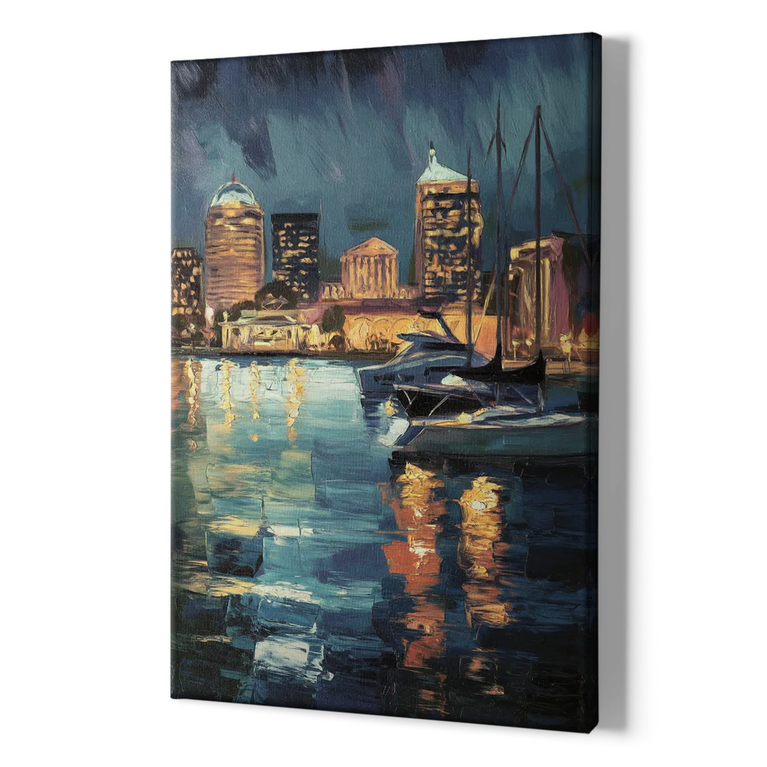 Baltimore Harbor Nightscape - Canvas Print Art Sides