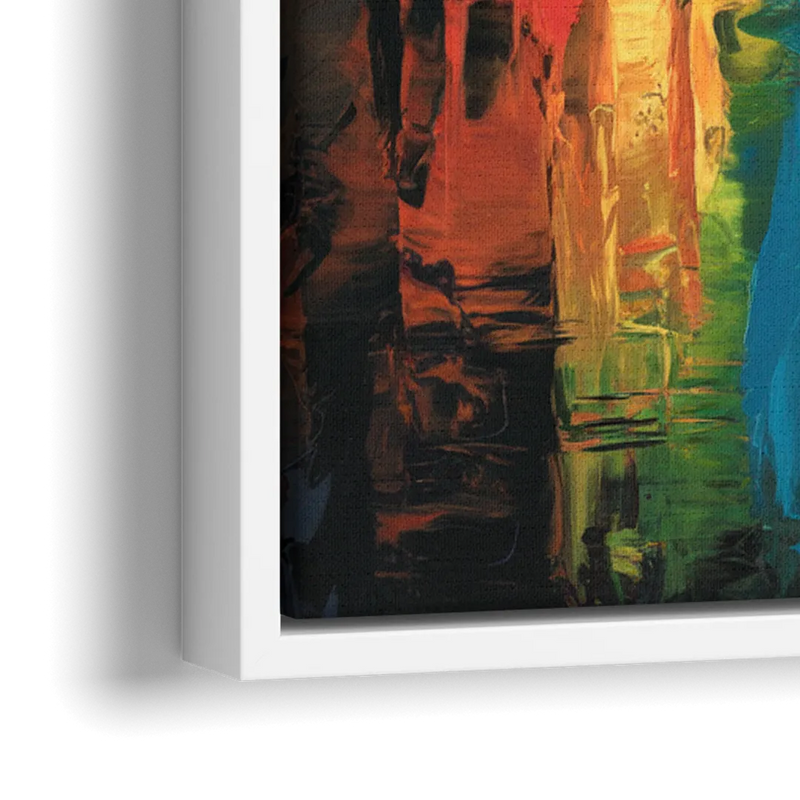 Oklahoma City Skyline with Thunder Colors - Close-Up White Frame Canvas