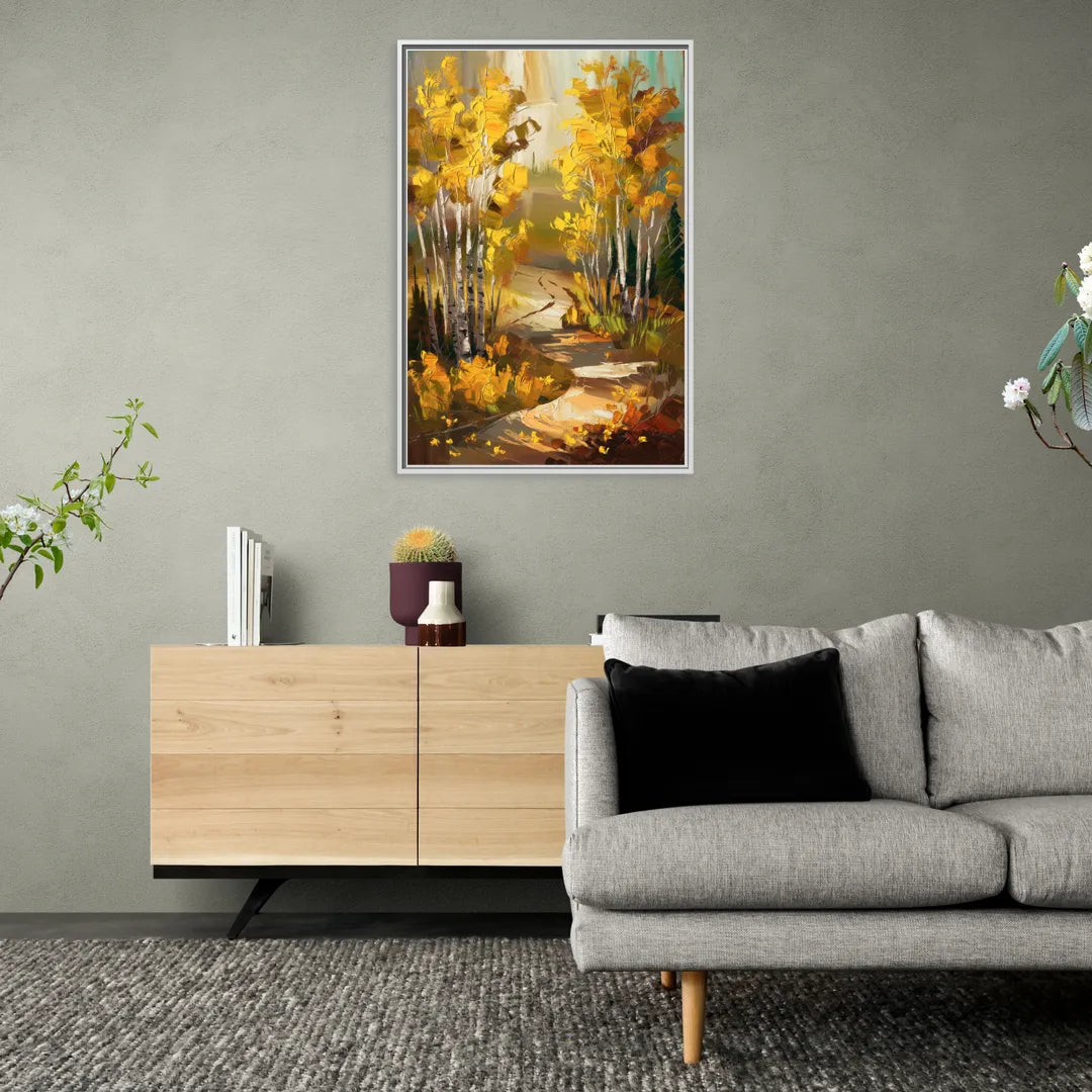 Aspen Trail Through the Trees - Living Room White Frame Canvas