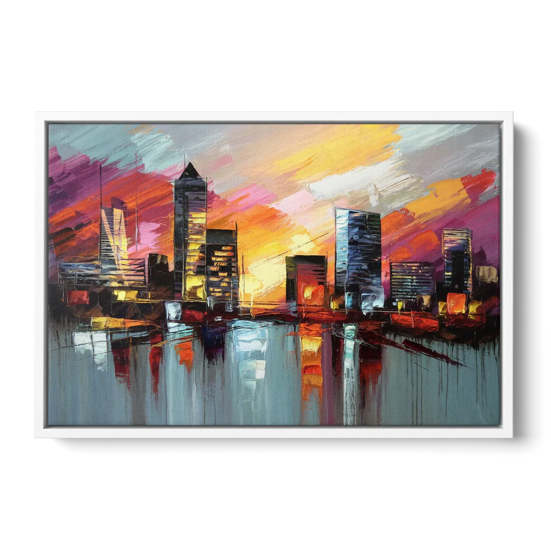 Birmingham Sunset Skyline - White Frame Canvas