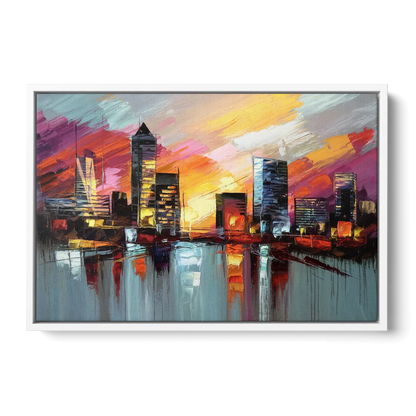 Birmingham Sunset Skyline - White Frame Canvas