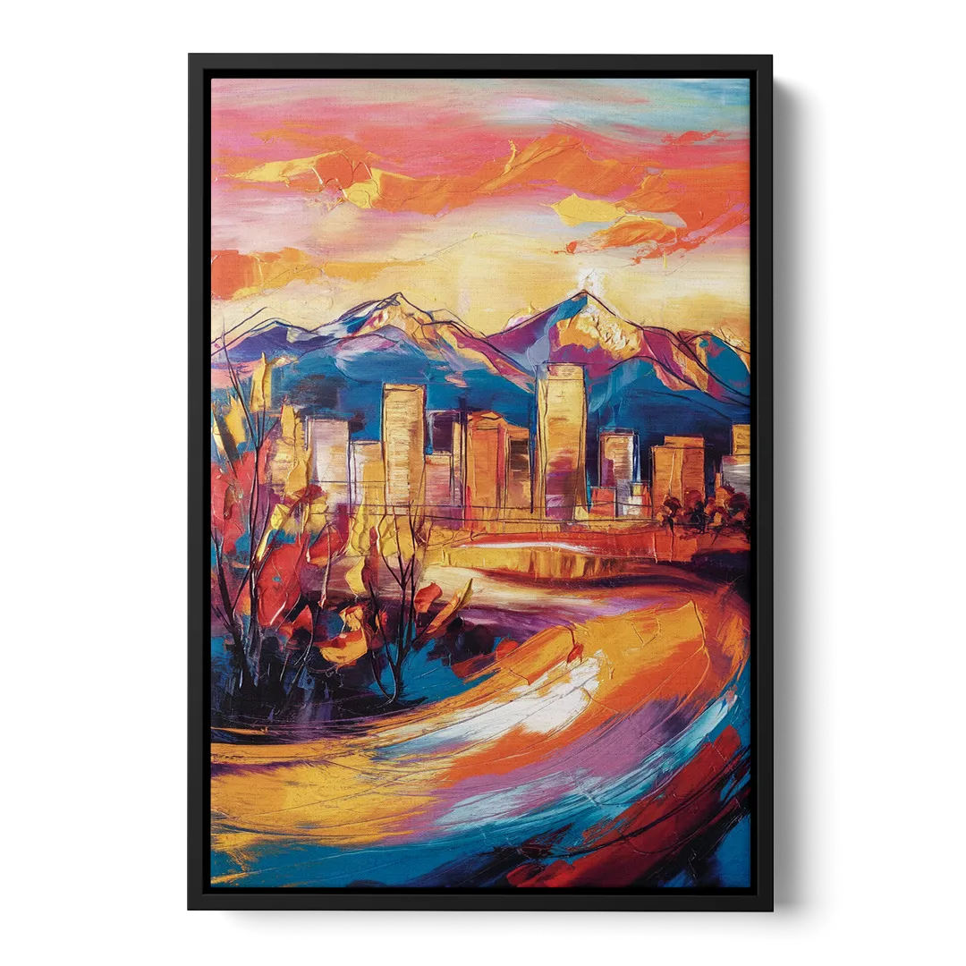 Colorado Springs Skyline Sunset - Black Frame Canvas