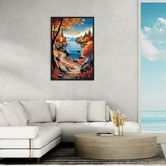 Lake Tahoe Autumn Colors - Living Room Black Frame Canvas