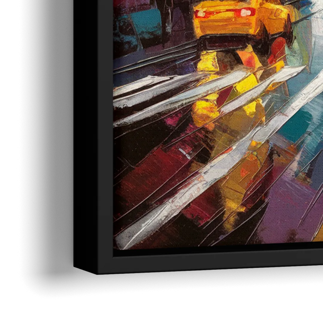 New York City Framed Street Photography Evening - Close-Up Black Frame Canvas