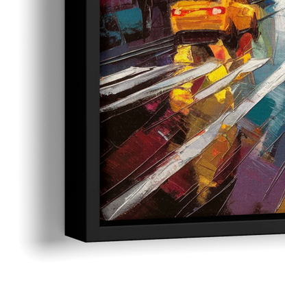 New York City Framed Street Photography Evening - Close-Up Black Frame Canvas