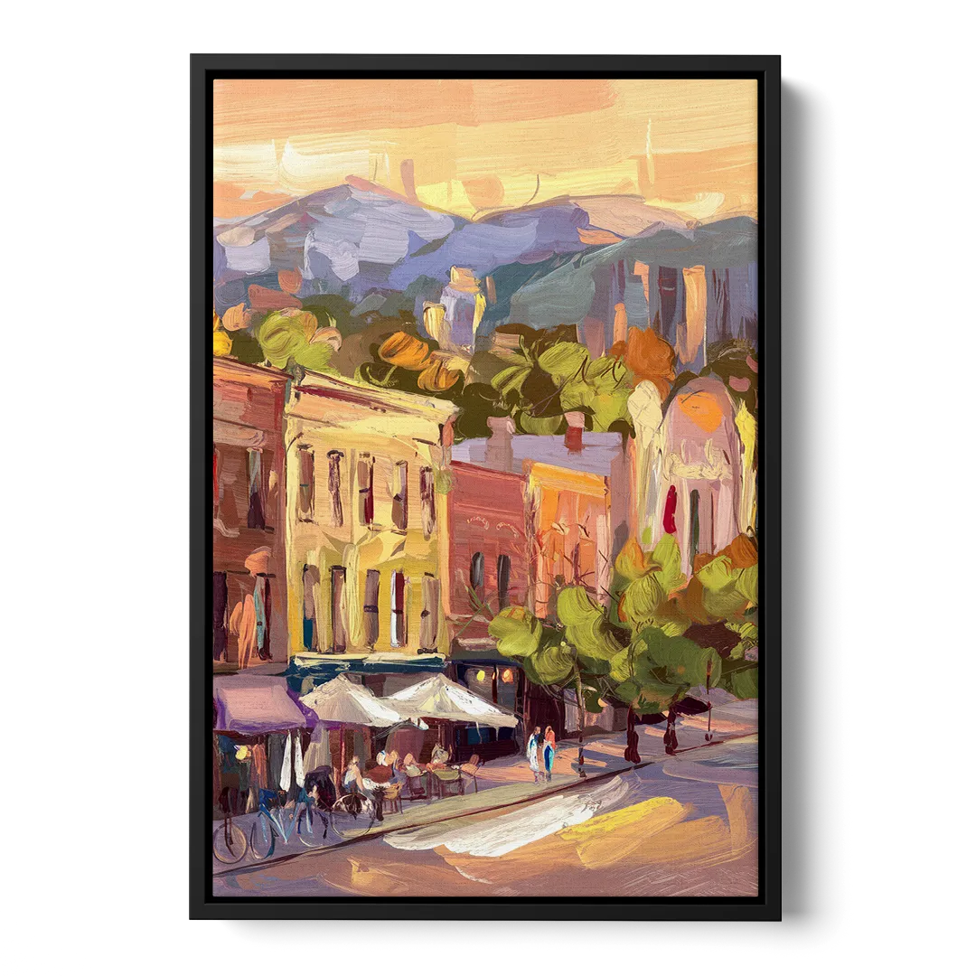Asheville Downtown Landmarks - Black Frame Canvas