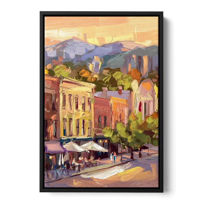 Asheville Downtown Landmarks - Black Frame Canvas