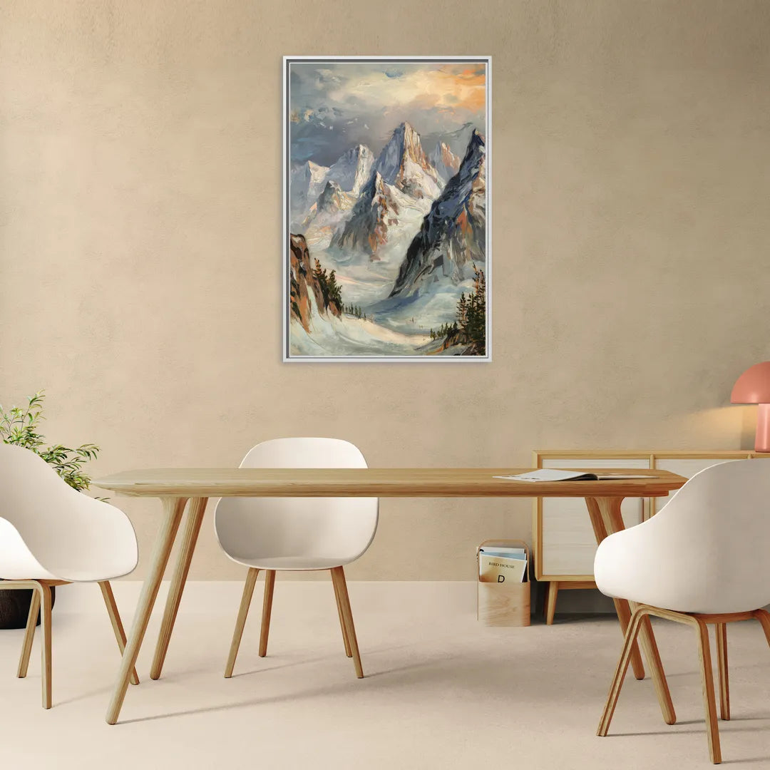 Anchorage Snowy Peaks - Living Room White Frame Canvas