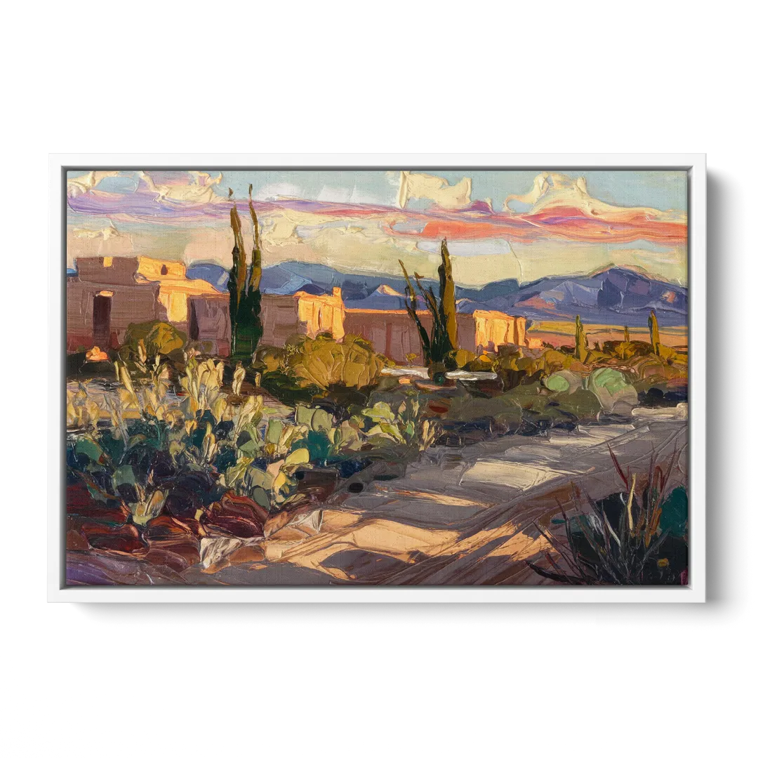 Santa Fe Sunset Landscape - White Frame Canvas