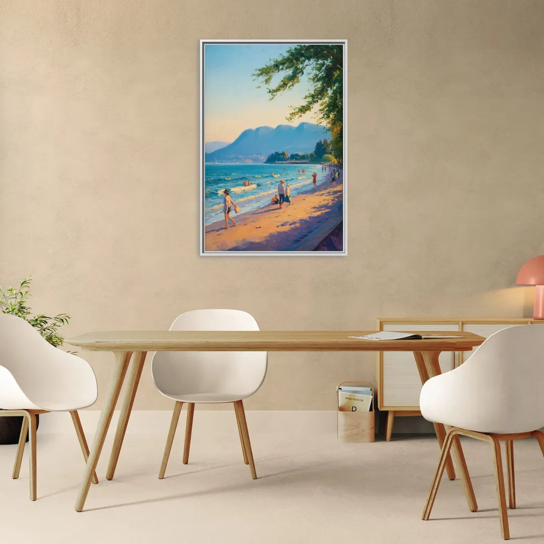 Kitsilano Beach Day - Living Room White Frame Canvas