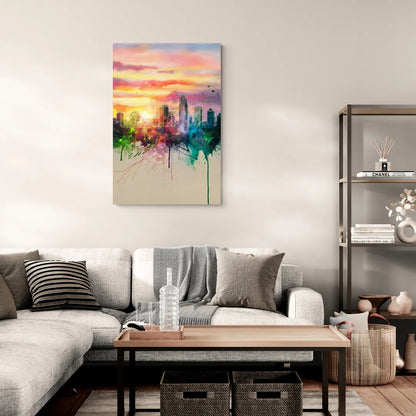 Charlotte Skyline at Sunset - Canvas Wall Art Living Room