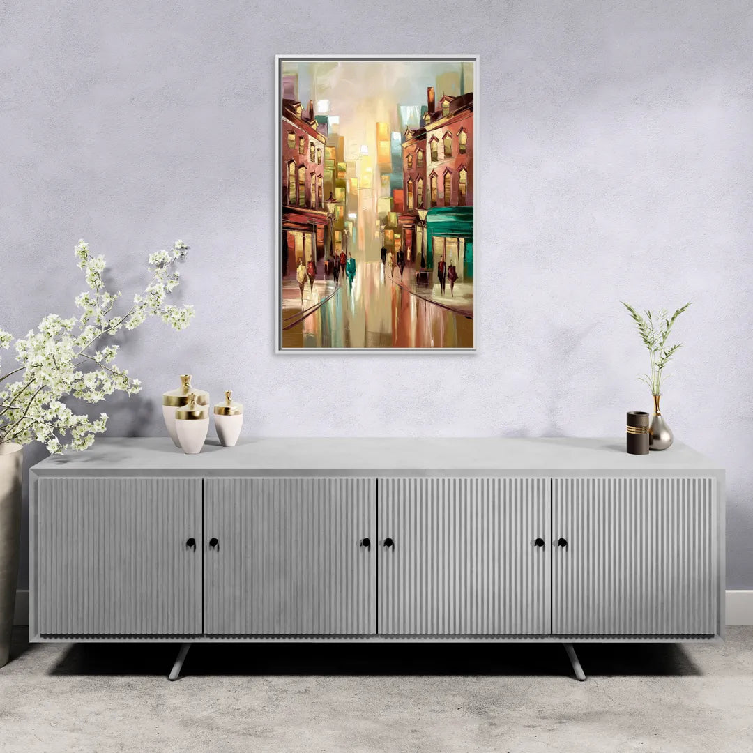 Camden Downtown Streetscape - Living Room White Frame Canvas