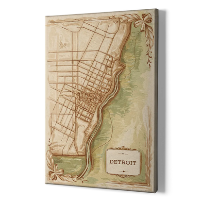 Detroit Vintage Map - Canvas Print Art Sides