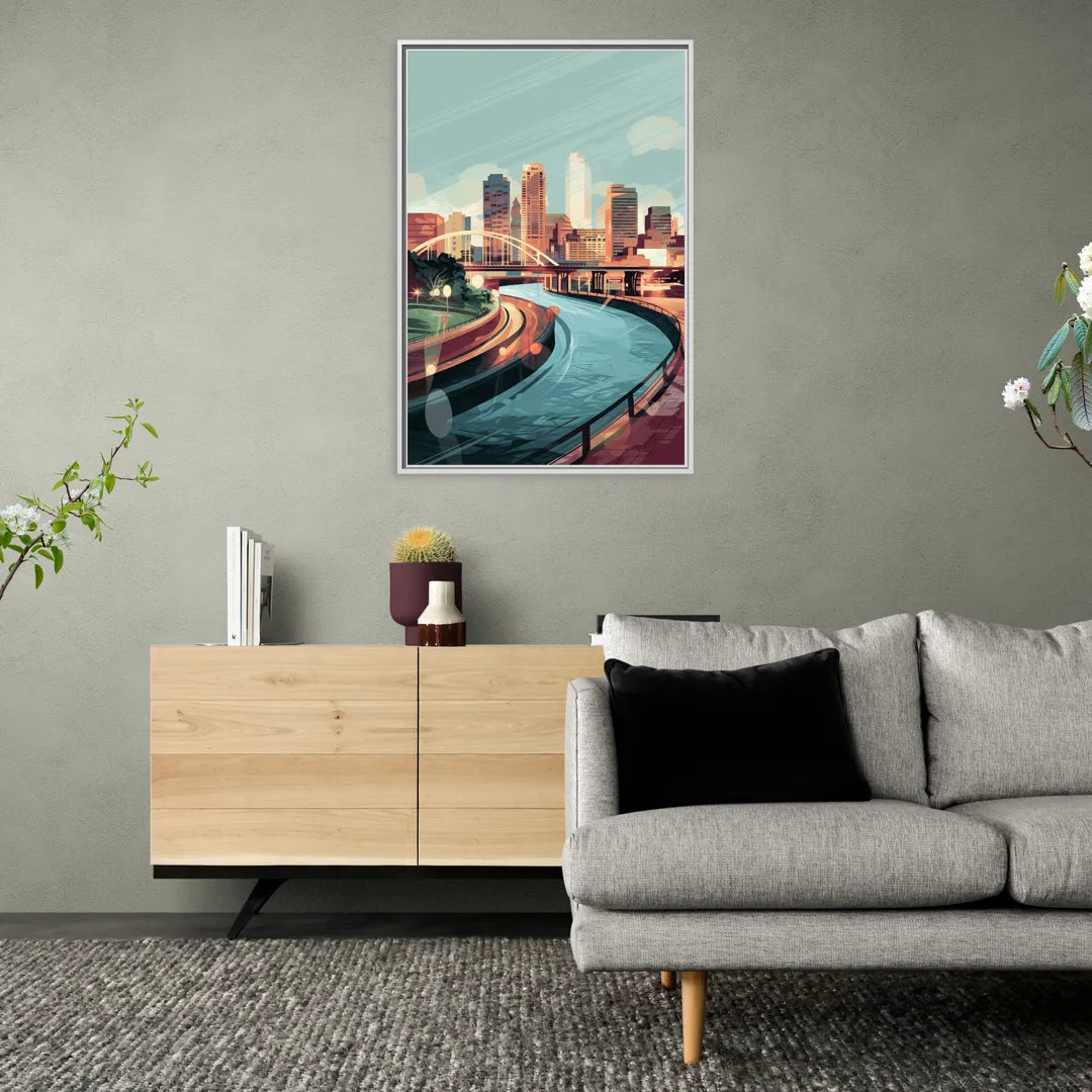 Richmond Riverfront Views - Living Room White Frame Canvas