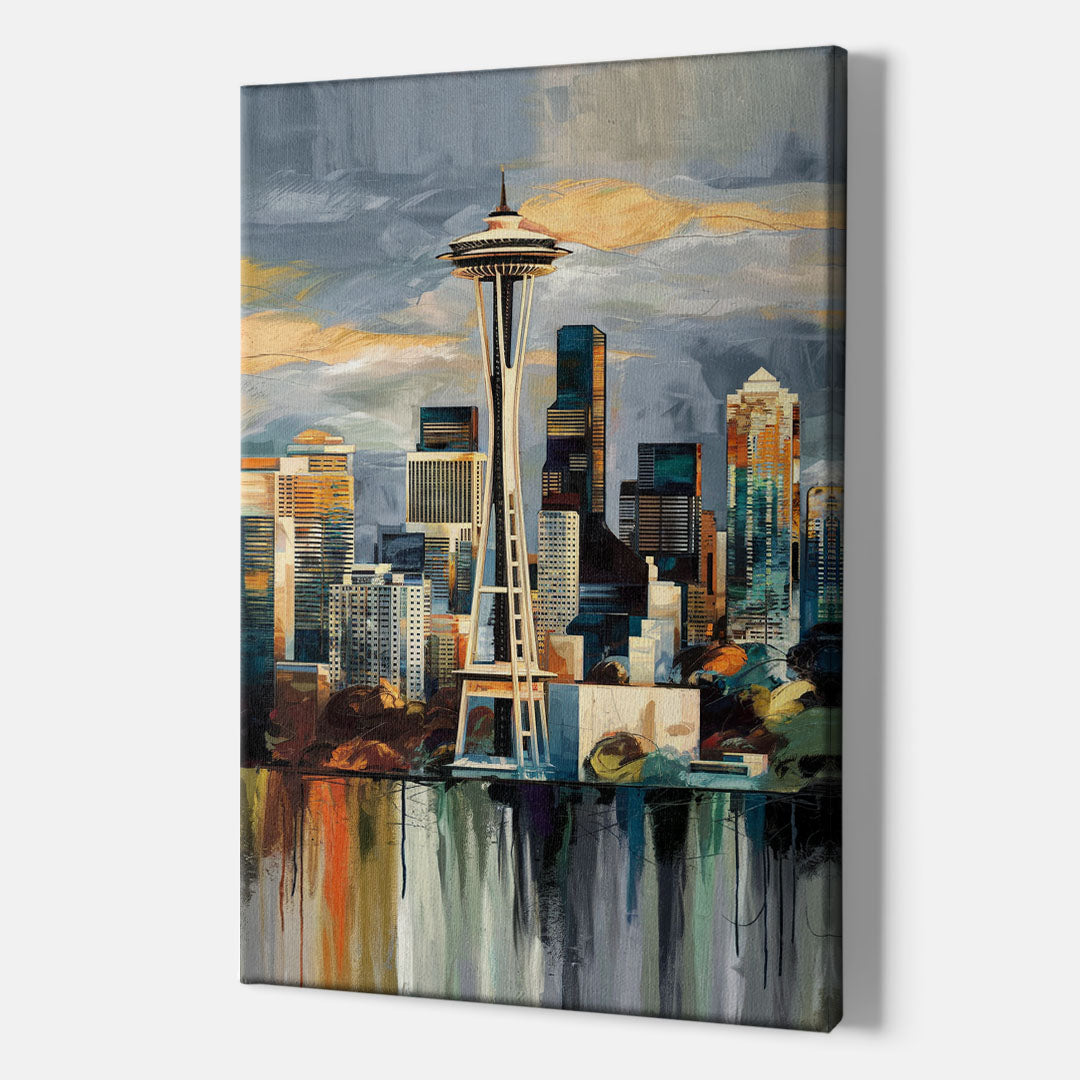 Seattle Skyline Panorama - Canvas Wall Art Indoor