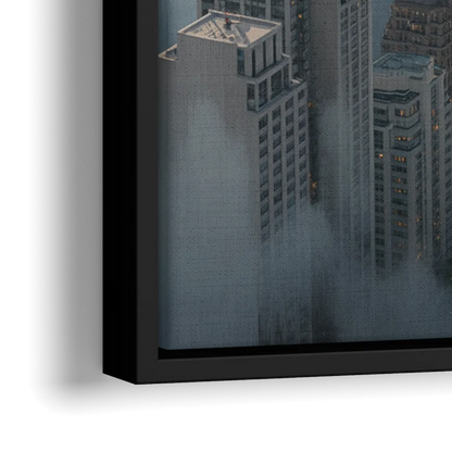 Vancouver Foggy Skyline - Close-Up Black Frame Canvas