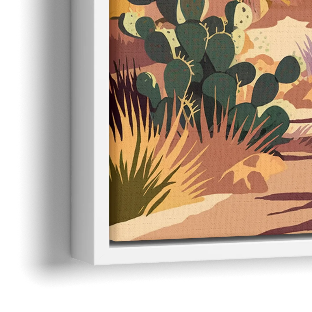 Albuquerque Desert Landscape - Close-Up White Frame Canvas