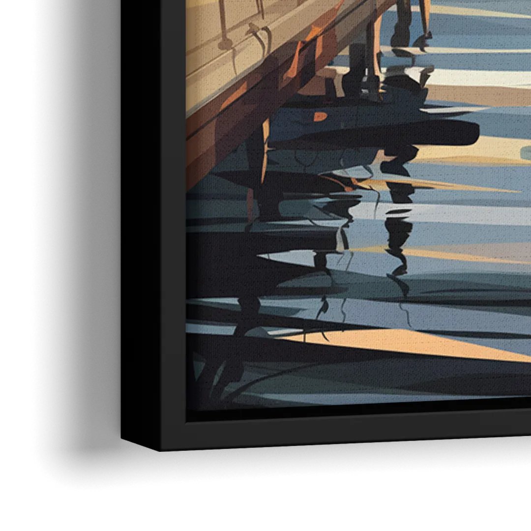 Long Beach Harbor and Sailboats - Close-Up Black Frame Canvas