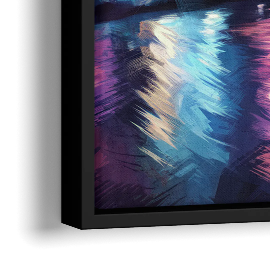 Nashville Bright Lights Skyline - Close-Up Black Frame Canvas