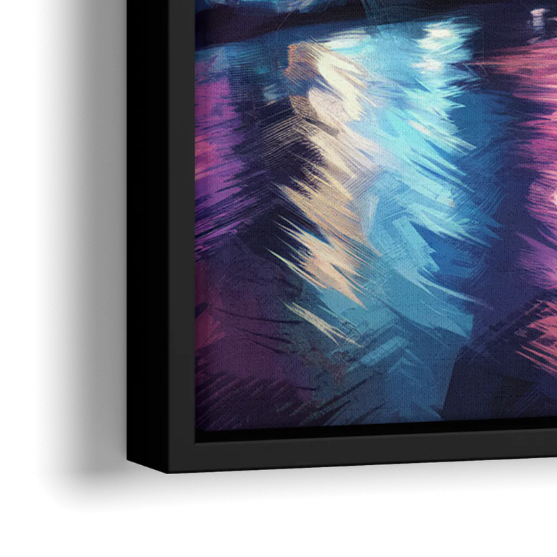 Nashville Bright Lights Skyline - Close-Up Black Frame Canvas