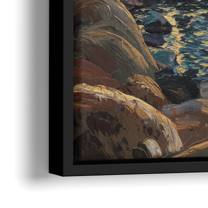 Lake Tahoe Sunset Reflections Serenity - Close-Up Black Frame Canvas
