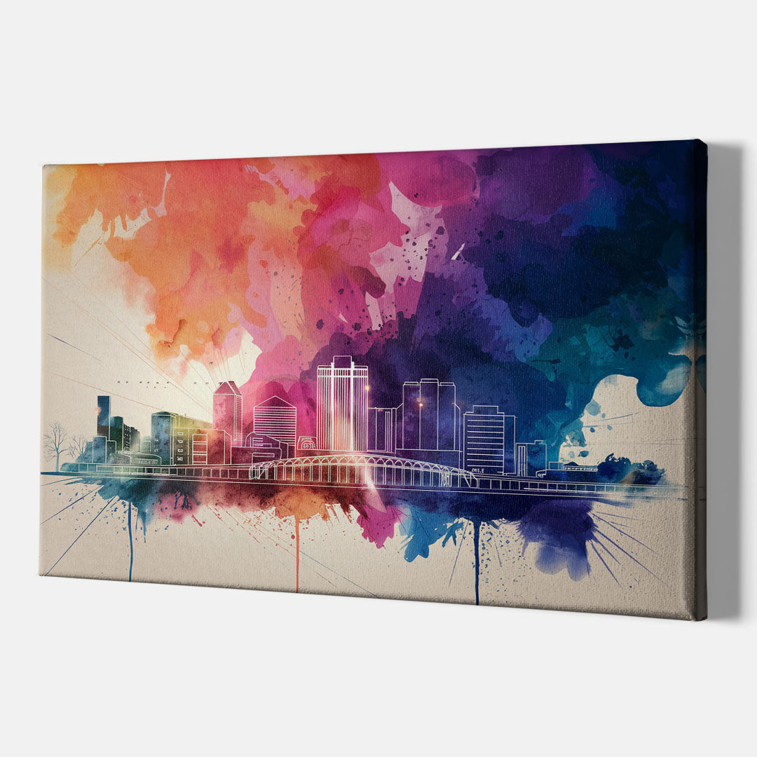 Rochester Skyline At Sunset - Canvas Wall Art Indoor