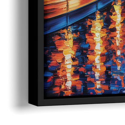 Montreal Skyline at Night - Close-Up Black Frame Canvas